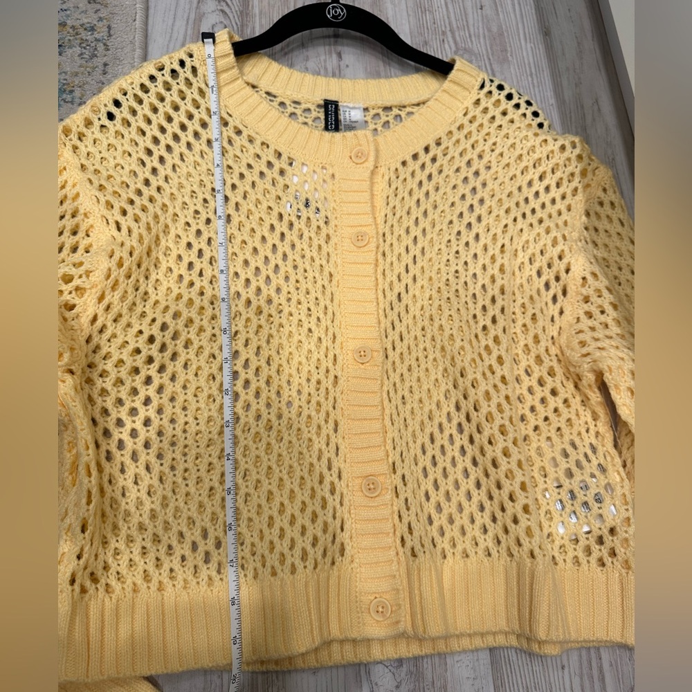 H&M Bright Pastel Yellow Orange Chunky Knit Sweater Cardigan long sleeve - Picture 6 of 11